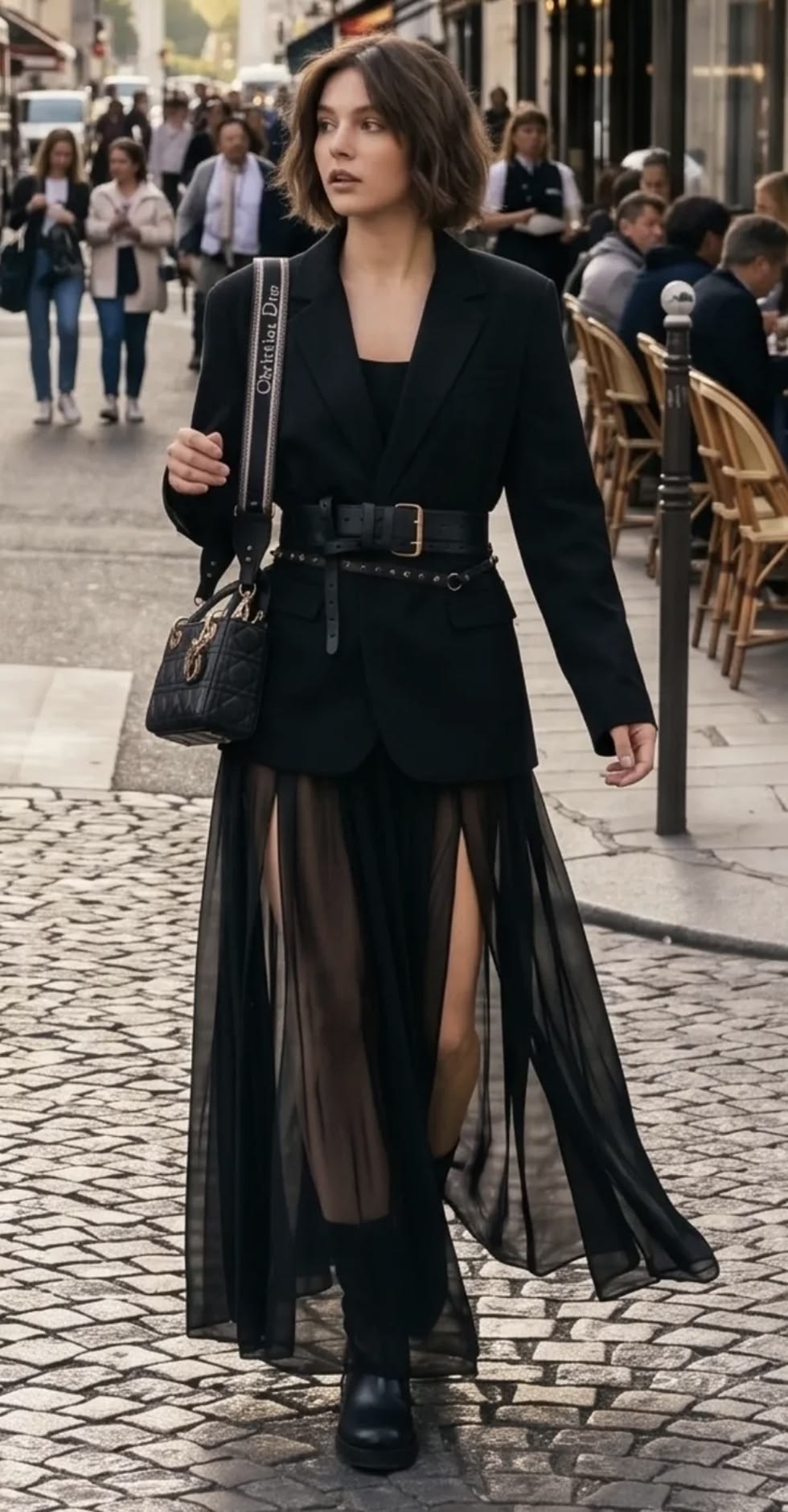 Blazer preto com saia transparente